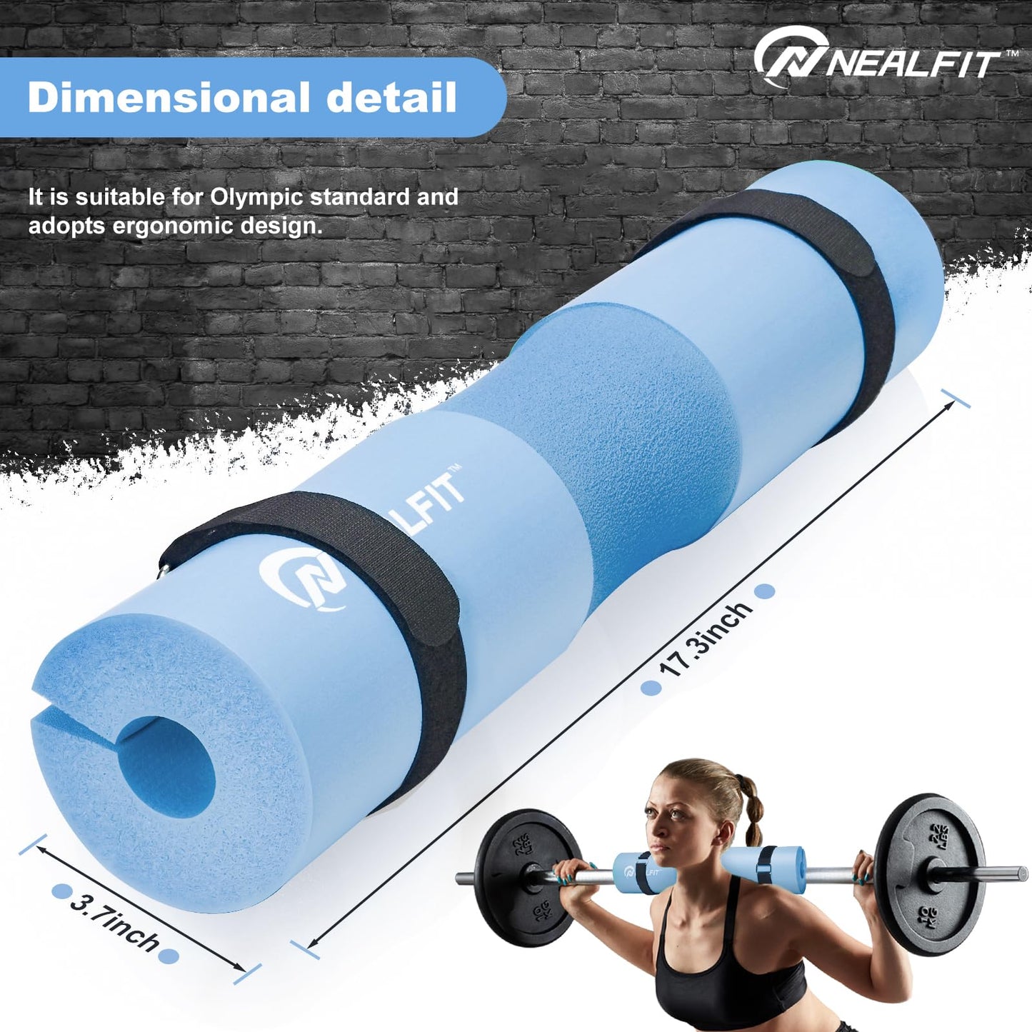 NEALFIT Barbell Pad Squat Pad for Squats—Squat Bar Pad—Great for Weightlifting,Lunges and Hip Thrusts—Foam Sponge Pad—Fit Standard and Olympic Bars Perfectly (Light Blue)
