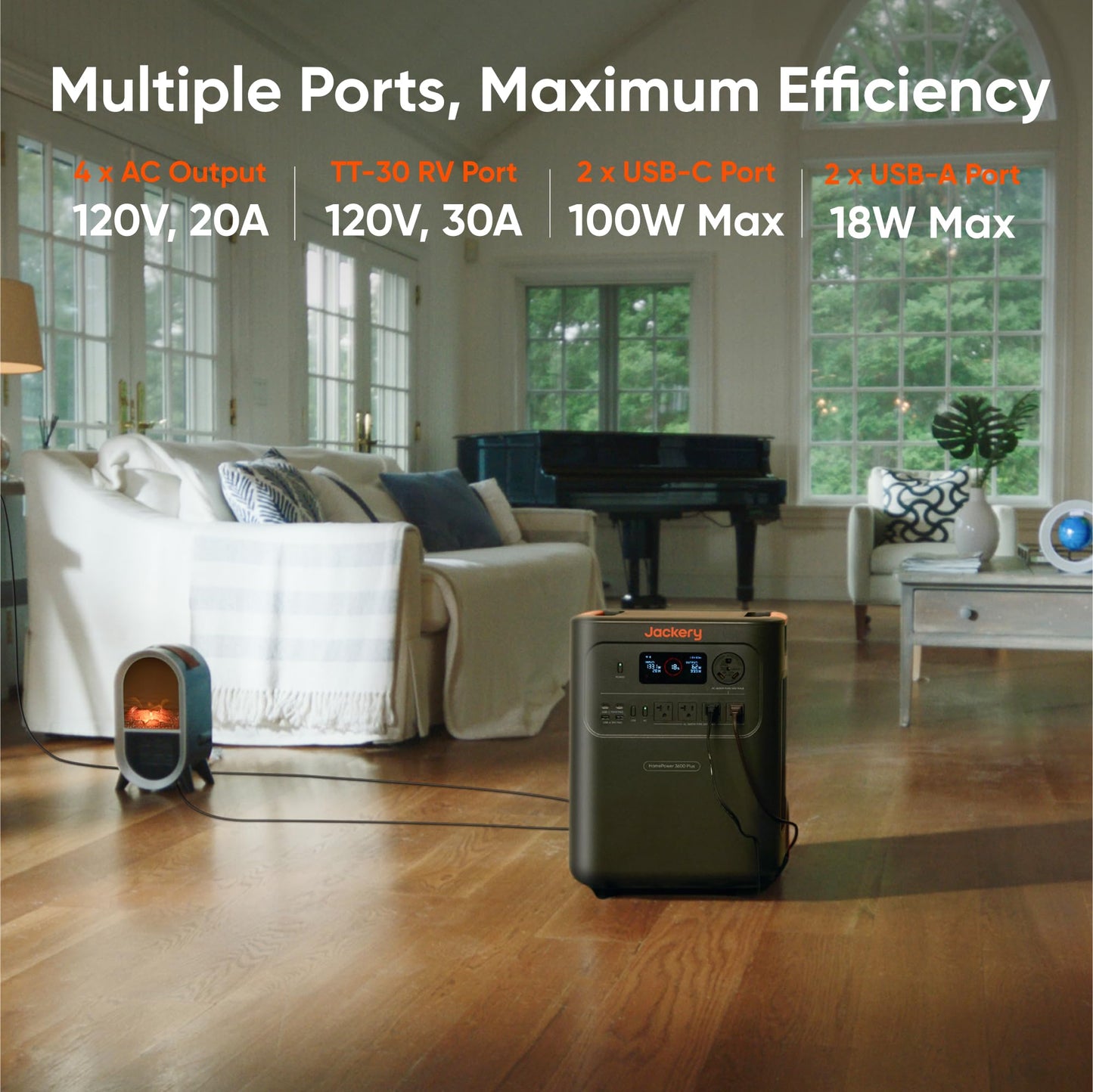 Jackery HomePower 3600 Plus Portable Power Station with Extra Battery, 3600W AC Output, 7168Wh LFP Solar Generator, Expandable up to 21kWh, Essential Home Backup for Home Use, Emergencies