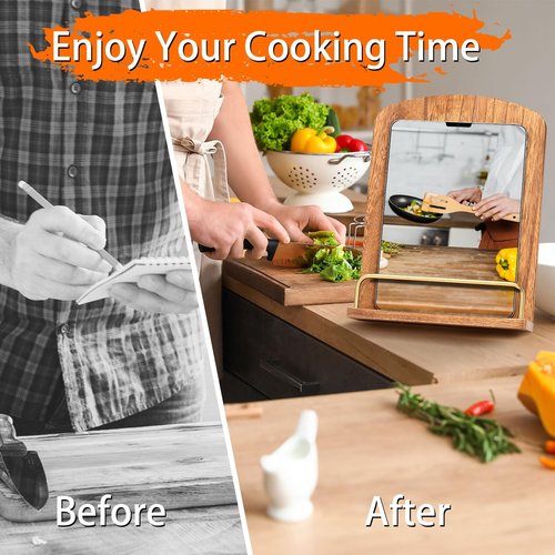 Cookbook Stand for Kitchen Counter Adjustable - Wood Recipe Book Holder for Convenient Cooking Fit iPad Tablet Recipe Book Holder