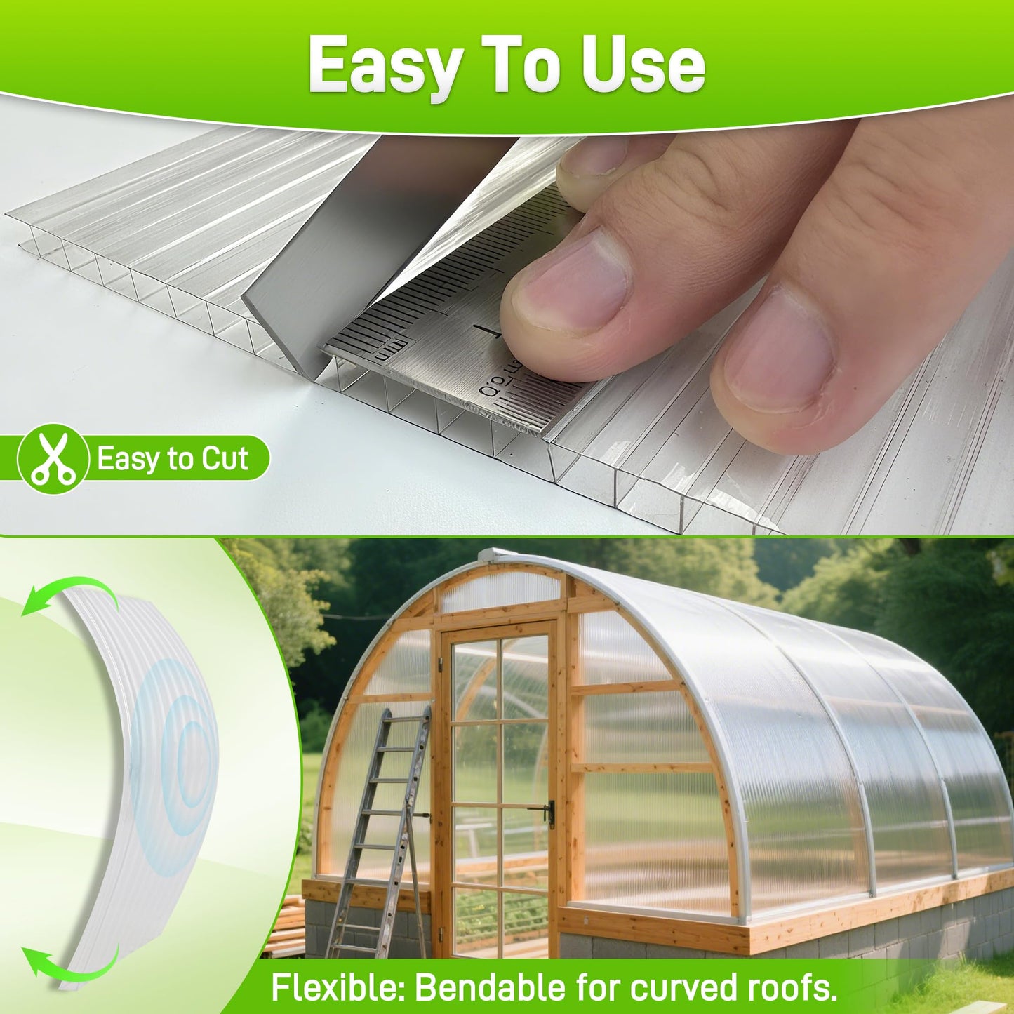 Quibbay 8PCS Polycarbonate Greenhouse Panels, 6' x 4' x 0.16'' Twin-Wall Panels Polycarbonate Sheet, Clear Waterproof UV Protected Corrugated Plastic Roof Panels for Greenhouse Replacement