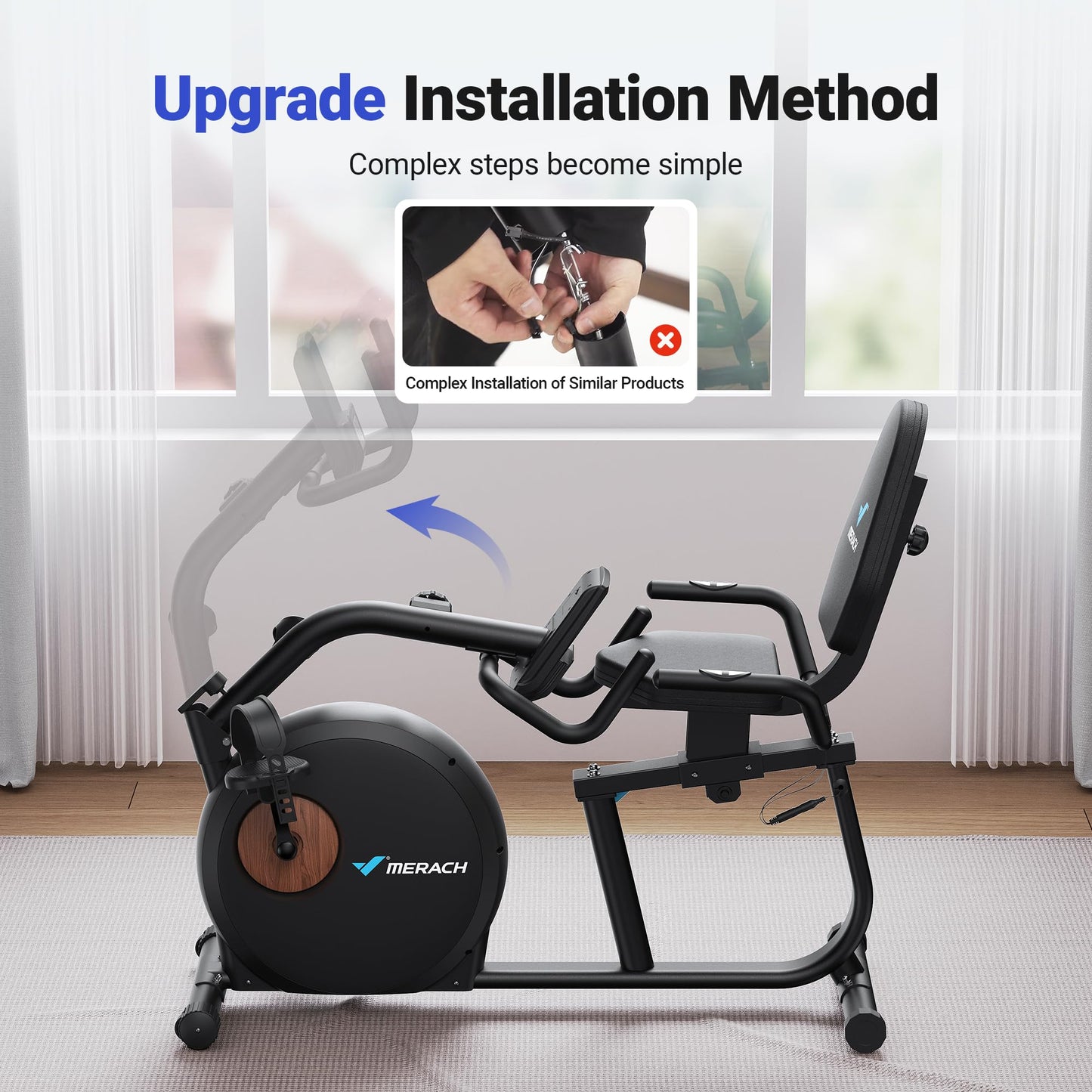 MERACH Recumbent Exercise Bike for Home, Upgraded Durable Magnetic Stationary Recumbent Bikes for Seniors Adults with Resistance Bands, Exclusive App, Adjustable Comfortable Seat, 350LB Capacity, S23