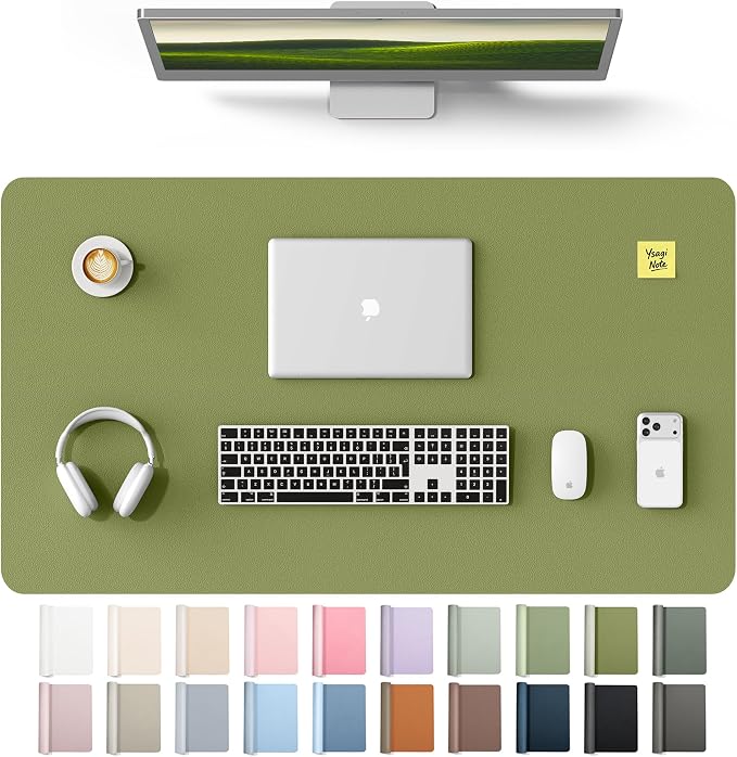 YSAGi Leather Desk Protector, Office Mat, Large Mouse Mat, Non-Slip PU Leather Blotter, Laptop Desk Mat, Waterproof Writing Pad for Office and Home(Green, 40" x 24")