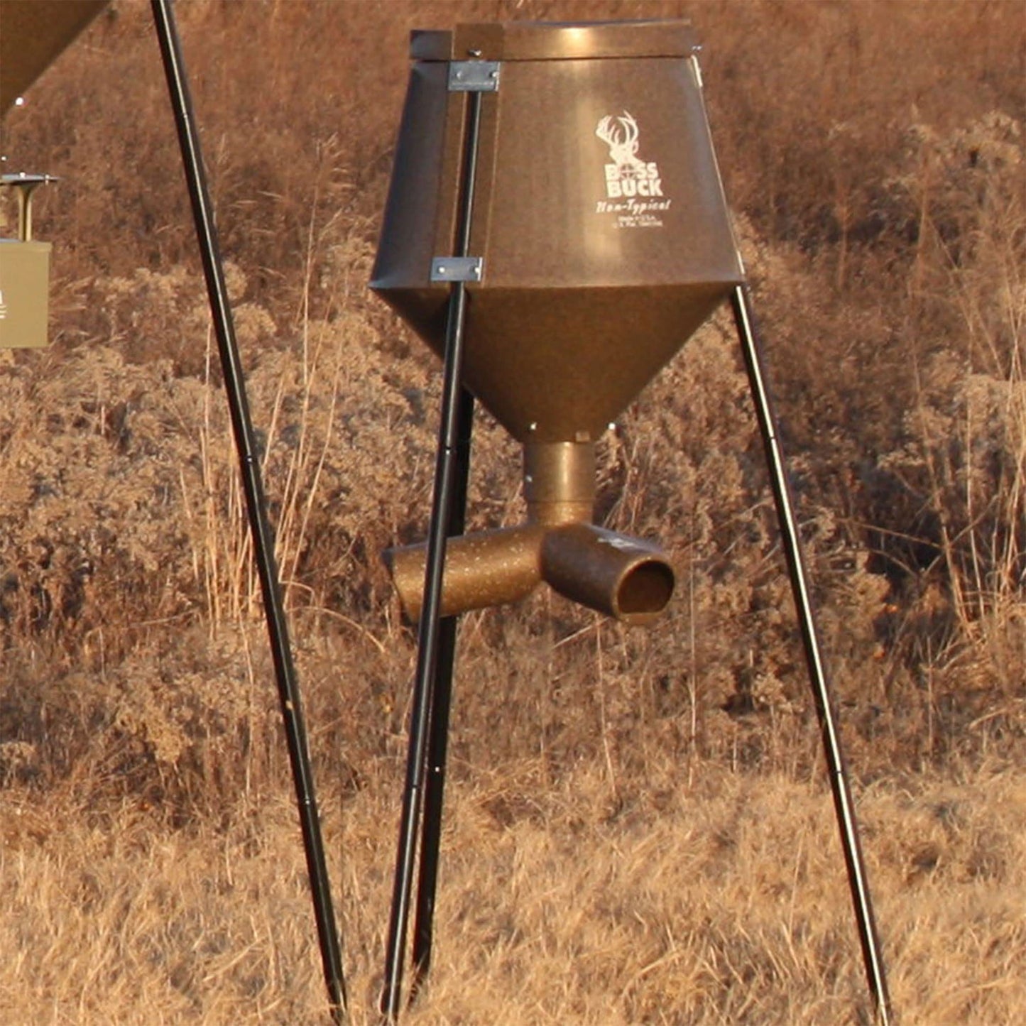Boss Buck Gravity Deer Feeder for Game & Hunting w/Adjustable Flow, 200 lb Corn Capacity - All-Season Automatic Wildlife Feeding System with 75-Inch Galvanized Legs and 3-Way Feed Ports