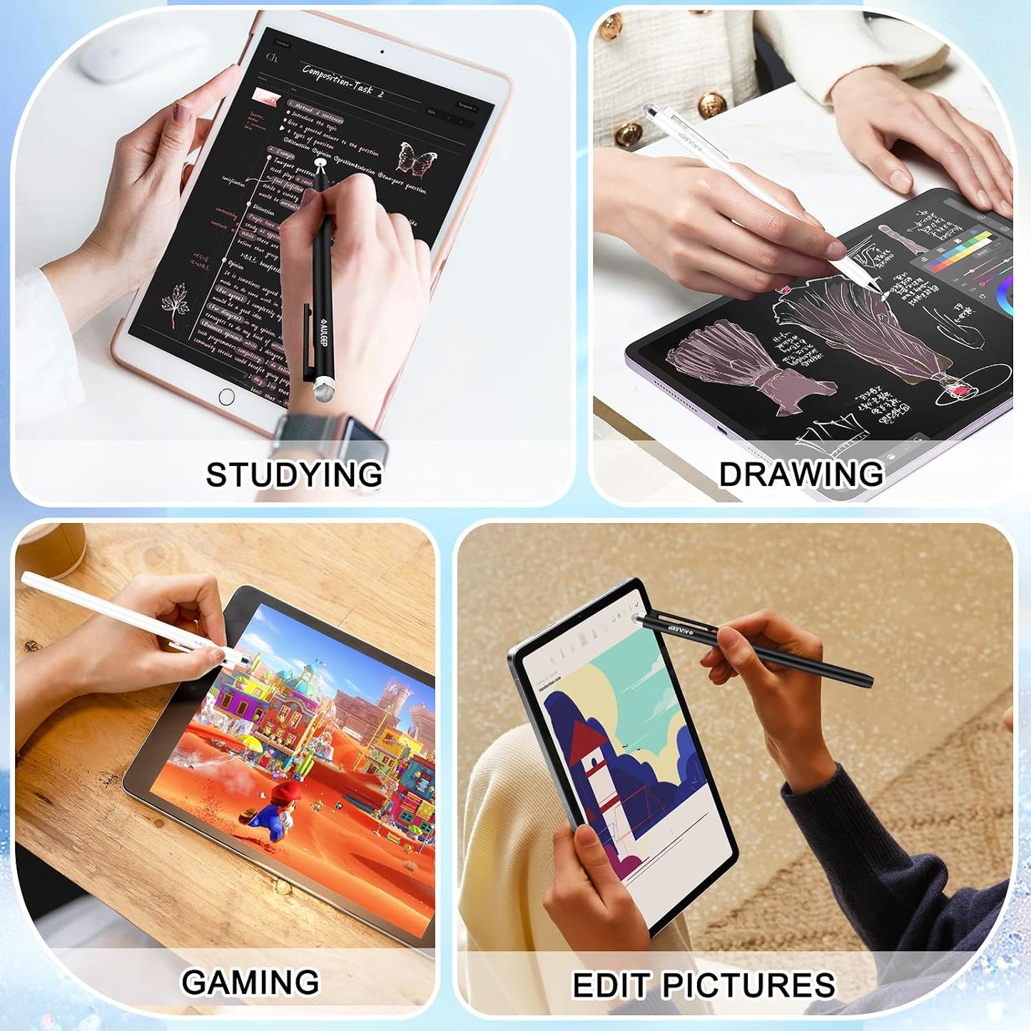 AULEEP 2-in-1 (2 Stylus (Fiber & Disc Tip) Stylus Pens for Touch Screen, High Sensitivity & Precision Capacitive Stylus