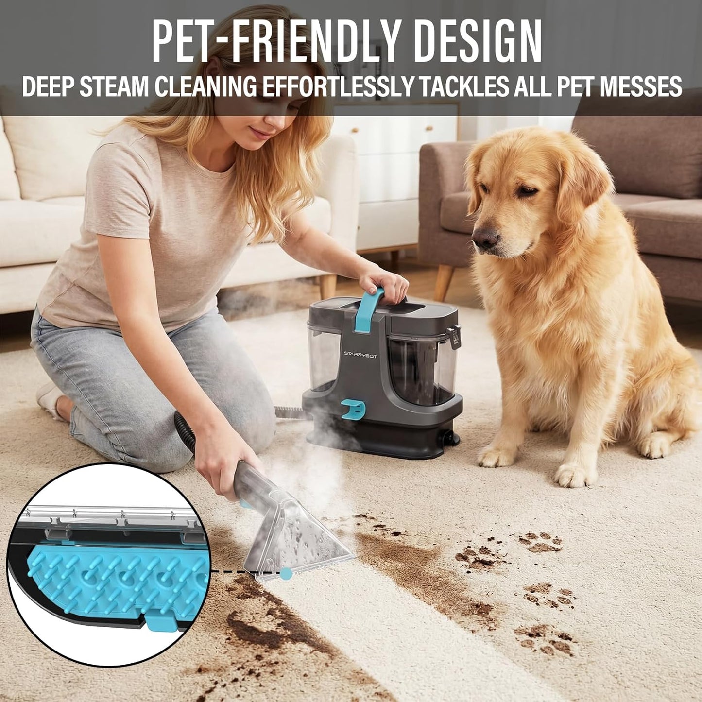 Starrybot Portable Carpet Cleaner - Powerful Deep Cleaning Machine for Home | Compact Design