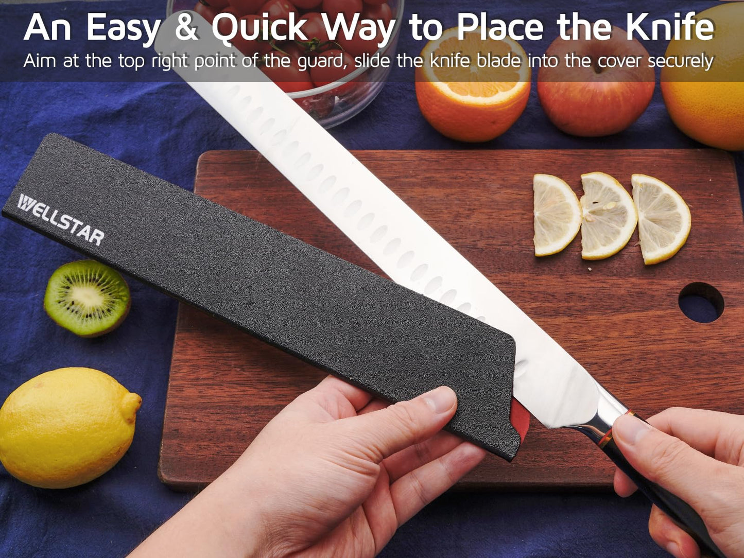 WELLSTAR Knife Edge Guards Set, 2 Piece 12 Inch Universal Blade Covers, BPA Free ABS Protective Long Blade Sheaths, Non-Scratch Felt Lining Kitchen Knives Covers (Knives not included)