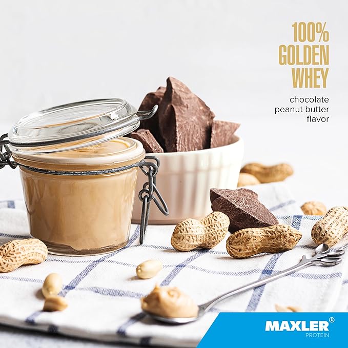 Maxler 100% Golden Whey Protein - 22g Protein per Serving - Premium Whey Protein Powder for Pre Post Workout - Fast-Absorbing Whey Concentrate Isolate Hydrolysate Blend - Chocolate Peanut Butter 5 lb