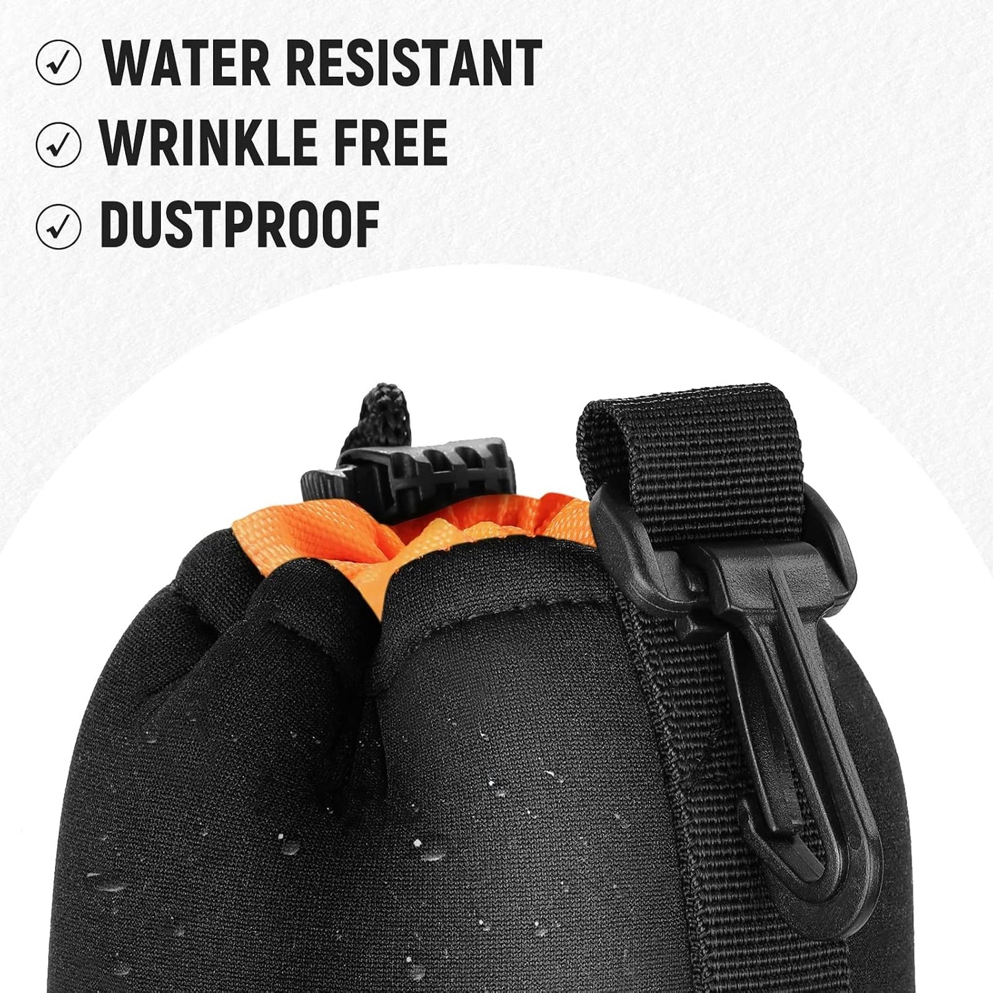 (4 Packs, 4 NEEWER Camera Lens Pouch Sizes) Thick Protective Bag with Drawstring Design, Orange Interior, Soft Plush