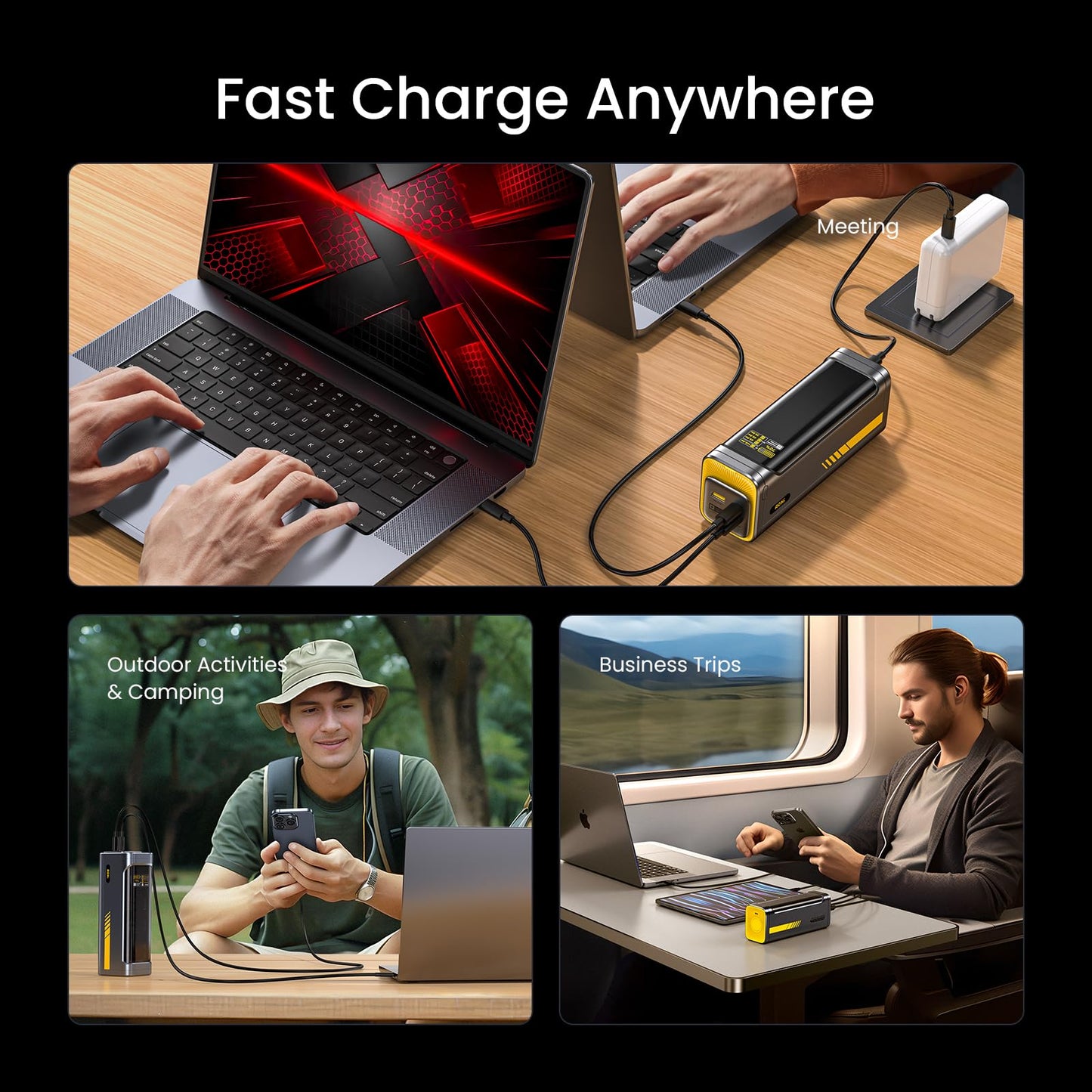 AOHI 140W PD3.1 Laptop Power Bank 40000mAh Fast Charging Station, The Future Starship 2 in 1 Camping Large Portable Charger for MacBook Pro/Air, iPad Pro, iPhone 16 Pro Max,Galaxy,Steam Deck, Grey
