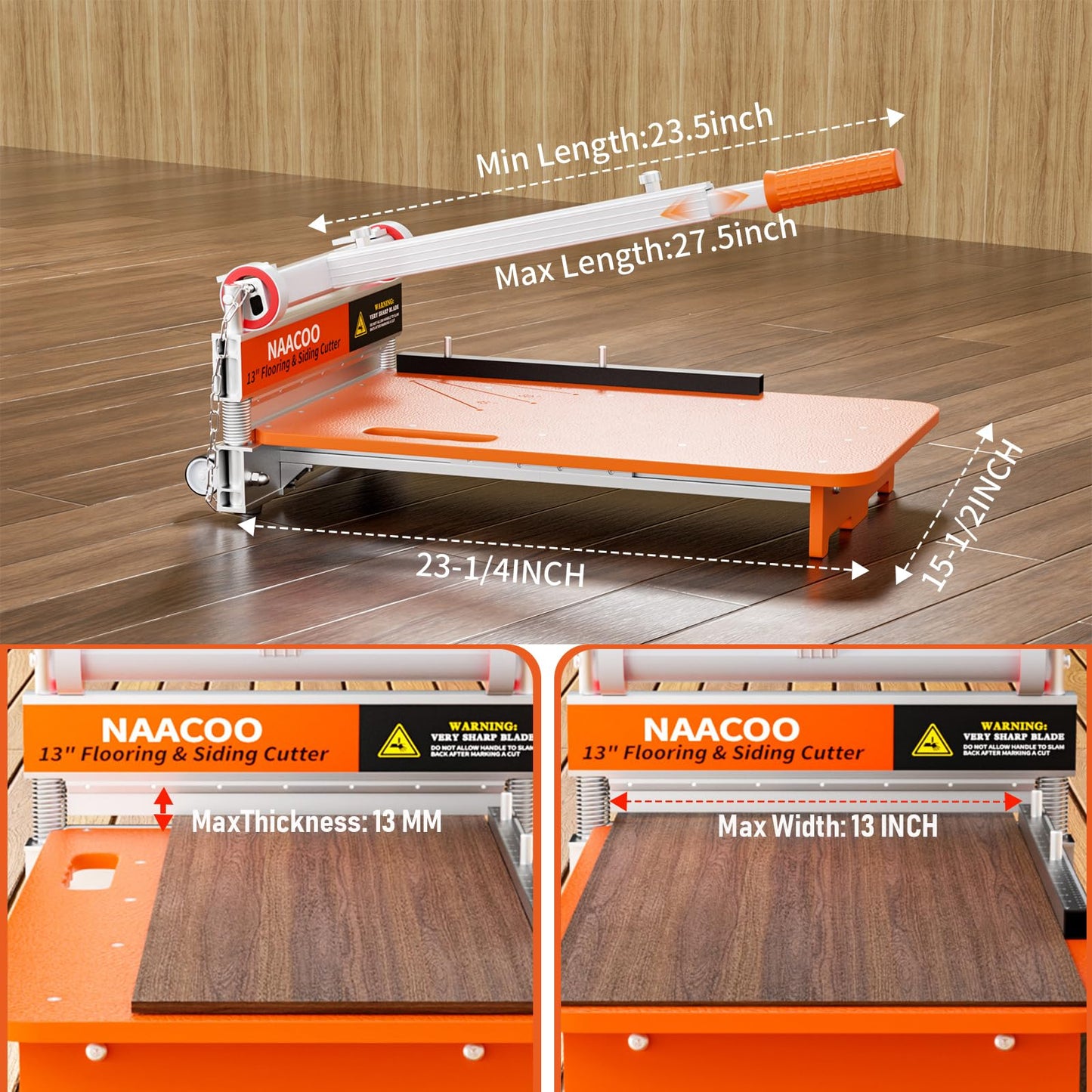 Heavy Laminate Floor Cutter with Replacement Blade, NAACOO 13“ Vinyl Floor Cutter with wheel,Vinyl Plank Cutter – Just 1 Step Meet Angle&Length Cutting,