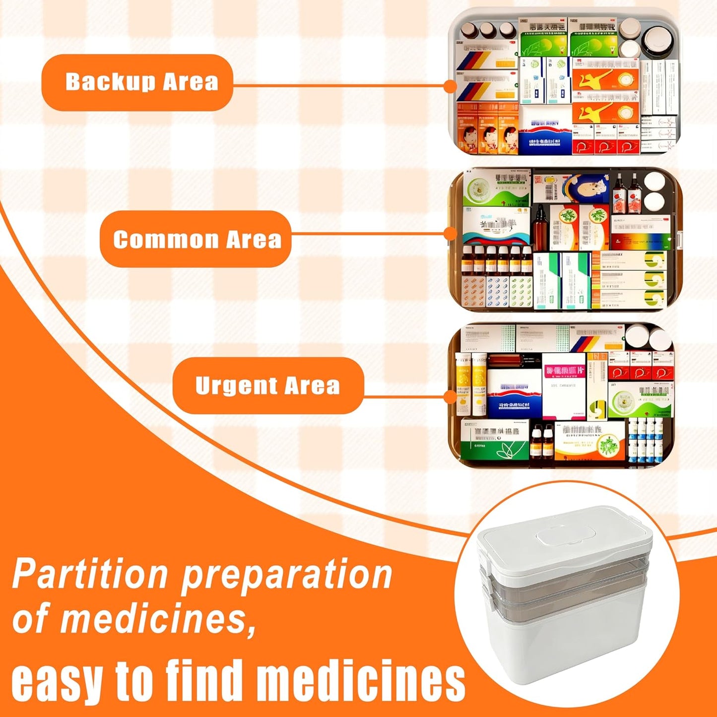 Skiennix 3-Tier Medicine Organizer - Portable First Aid Kit with Detachable Pill Box | White
