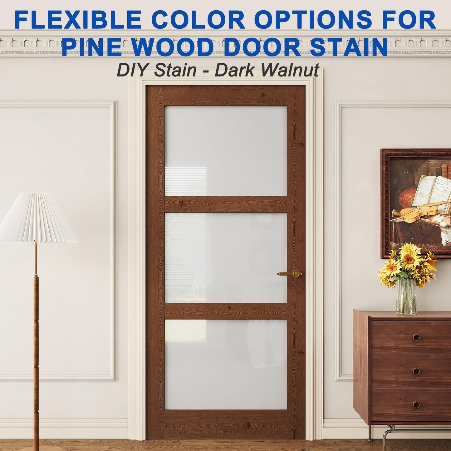 30x80 3-Panel Prebuilt Frosted Glass Wood Door Slab, Sliding Barn Wood Door with Glass, Interior Doors, Solid Natural Pine Panelled Slab, as Storage, Bedroom, Pantry, Laundry Room Doors