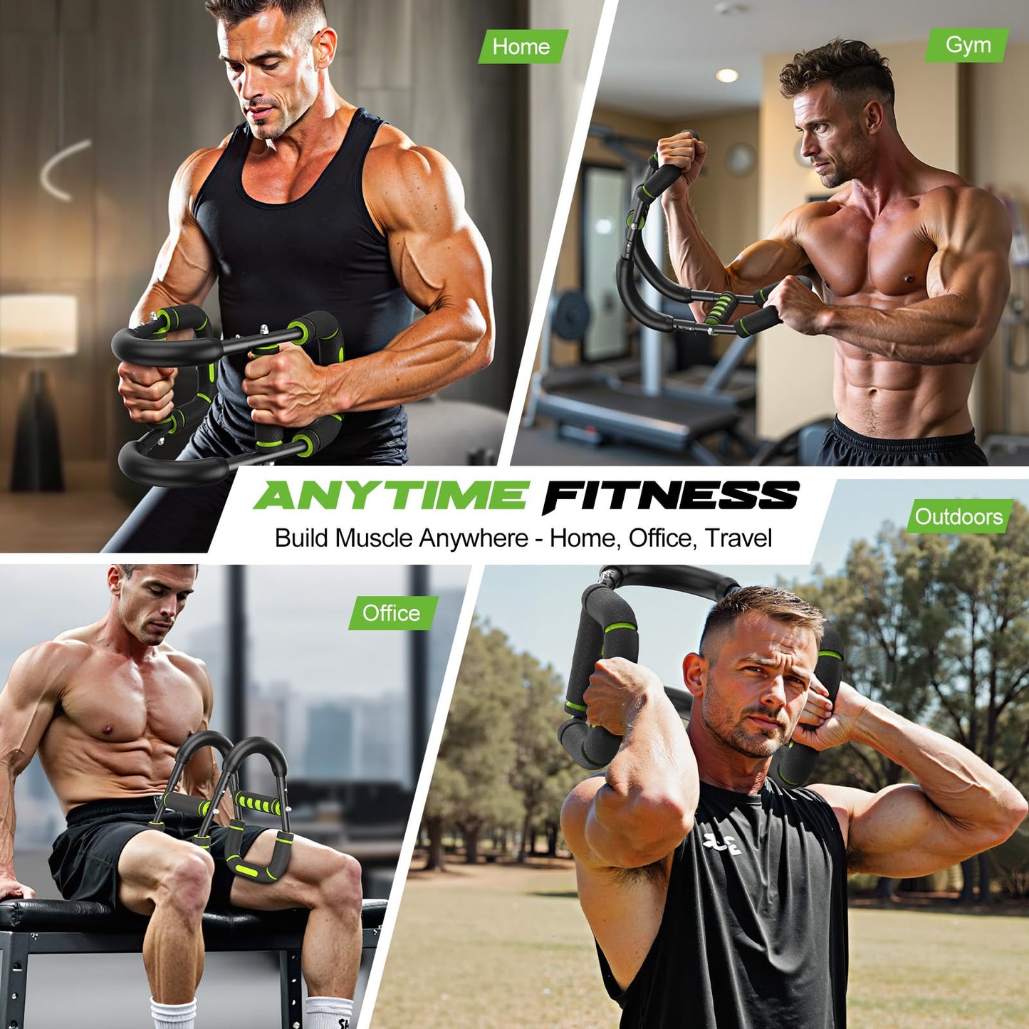 Vanlgs Twister Arm Trainer for Men, Chest Workout Equipment 5-Level Adjustable (40-130lb) with Ergonomic 27° Targets Biceps/Clip/Thigh, Portable Exerciser for Home Gym Travel Fitness, Green