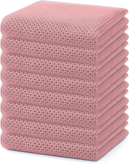 Homaxy 100% Cotton Waffle Weave Kitchen Dish Towels - Ultra Soft & Absorbent, 13 x 28 Inches, 8-Pack in Dried Rose