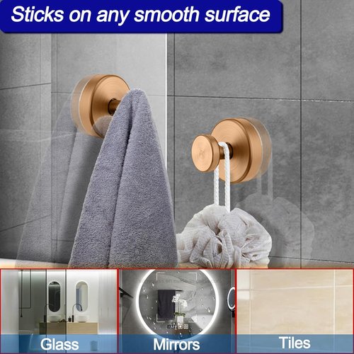 Bntuk Suction Cup Hooks - Removable Bathroom Towel Hooks for Shower & Glass Door | 4 Pack, Champagne Bronze
