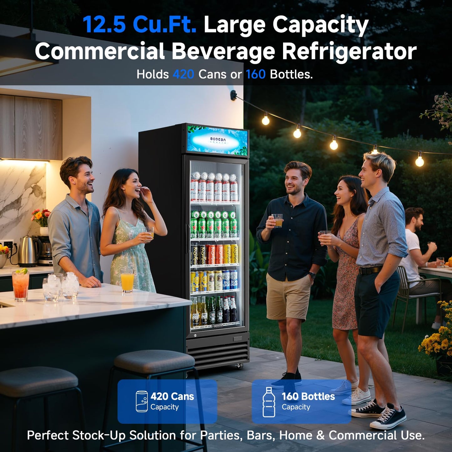 BODEGACOOLER Commercial Beverage Refrigerator, 12.5 Cu. Ft Black Commercial Merchandiser Refrigerator, LED Light/Adjustable Shelves,Upright Large Display Refrigerator For kitchen/Office/Home/Garage.