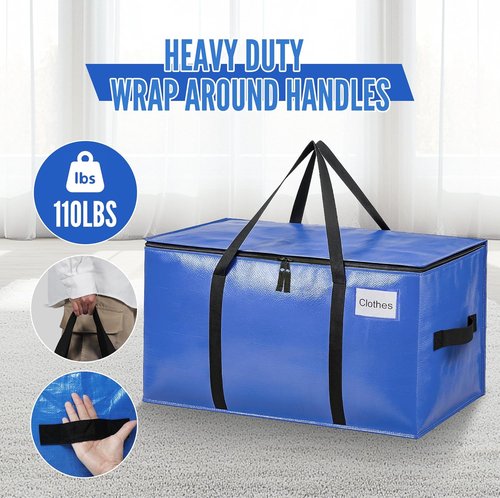 BAGAIL Heavy Duty Moving Bags - Extra Large Storage Totes with Strong Handles | Blue, 6 Pack