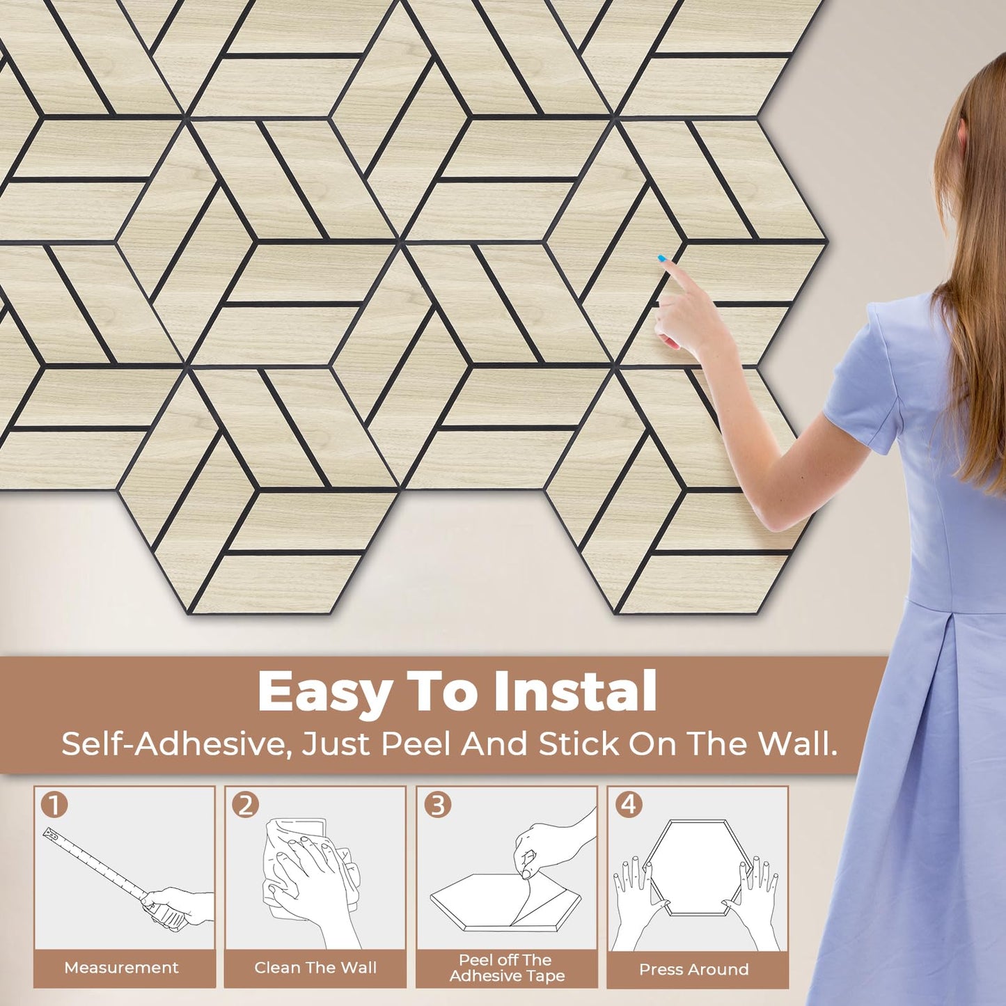 GreenClad 3D Peel and Stick Acoustic Wall Panel – 18-Pack White Maple Soundproof Wood Look Wall Panels for Interior Wall Decor, Hexagon Design