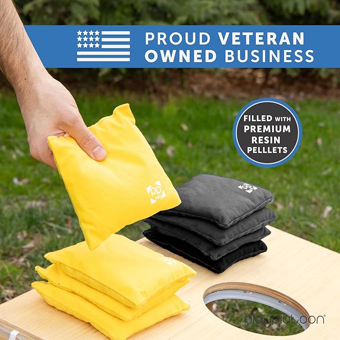 Professional Cornhole Bags - Set of 8 Regulation All Weather Double Sided - Sticky Side/Slick Side Bean Bags for Pro Corn Hole Game