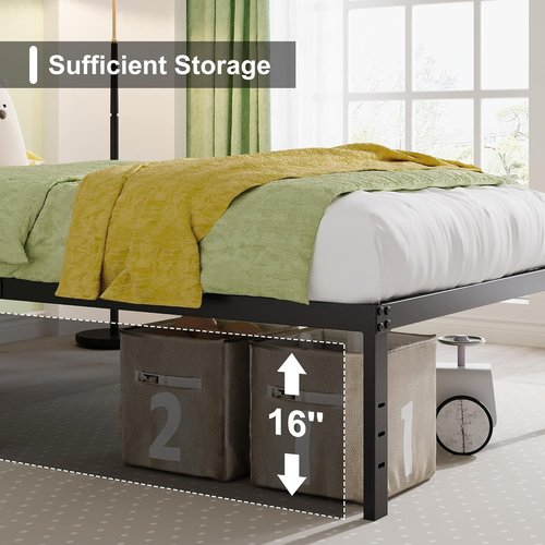 EMODA 18-Inch California King Bed Frame - Heavy Duty Metal Platform with Large Storage, Noise-Free, Black