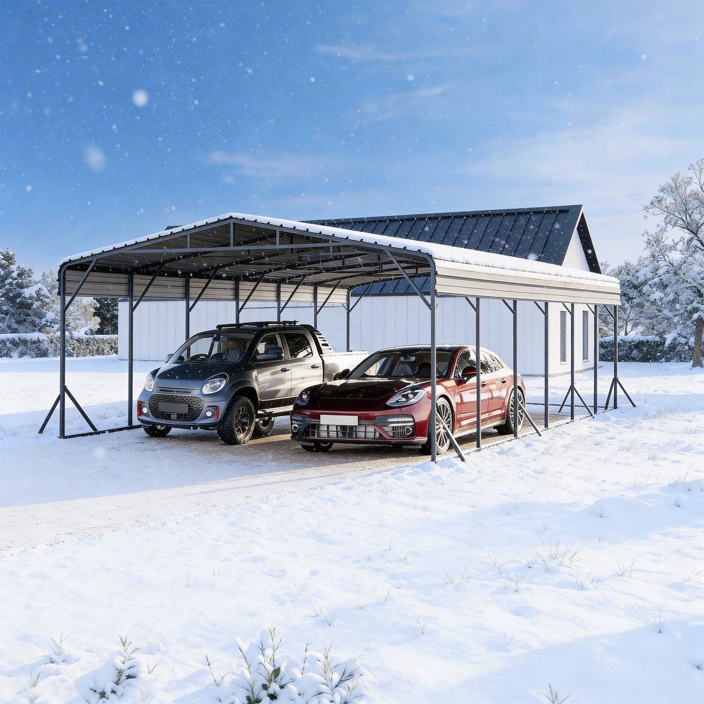 HOMPUS 20x20 FT Heavy Duty Metal Carport Kit, Waterproof Windproof Aluminum Car Ports with Steel Shelter Frame Cover for 2 Car or Boats, Easy Assembly Tractor/Car Storage