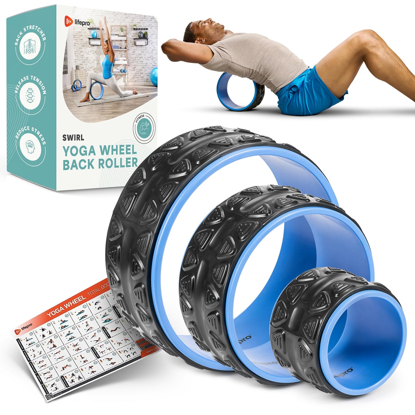 Lifepro Yoga Wheel Set for Shoulder & Neck Pain Relief, Back Alignment & Stretching, Roller for Popping, Cracking, and Stretching, Exercise Roller for Pain Relief and Flexibility