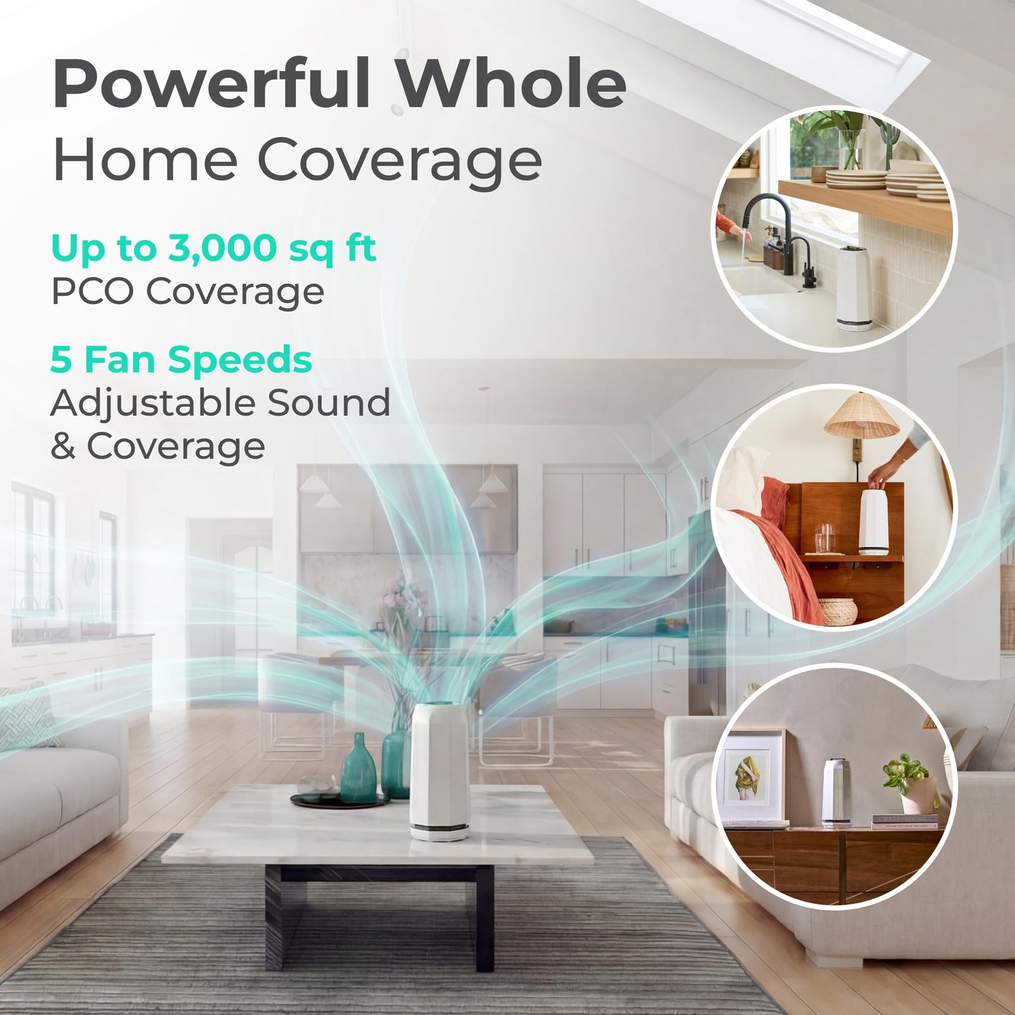 Puraclenz Photon P3000X Air Purifier for Home, Air & Surface Purification, Up to 3000 sqft, Removes 99% Pollutants, Mold, Odors, Viruses, & More, Ozone-Free (White)