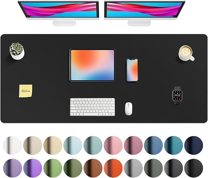 Aothia Faux Leather Desk Mat - Non-Slip PU Leather Desk Blotter, Waterproof Writing Surface, Large Desk Pad for Office & Home (Black, 55" x 24")