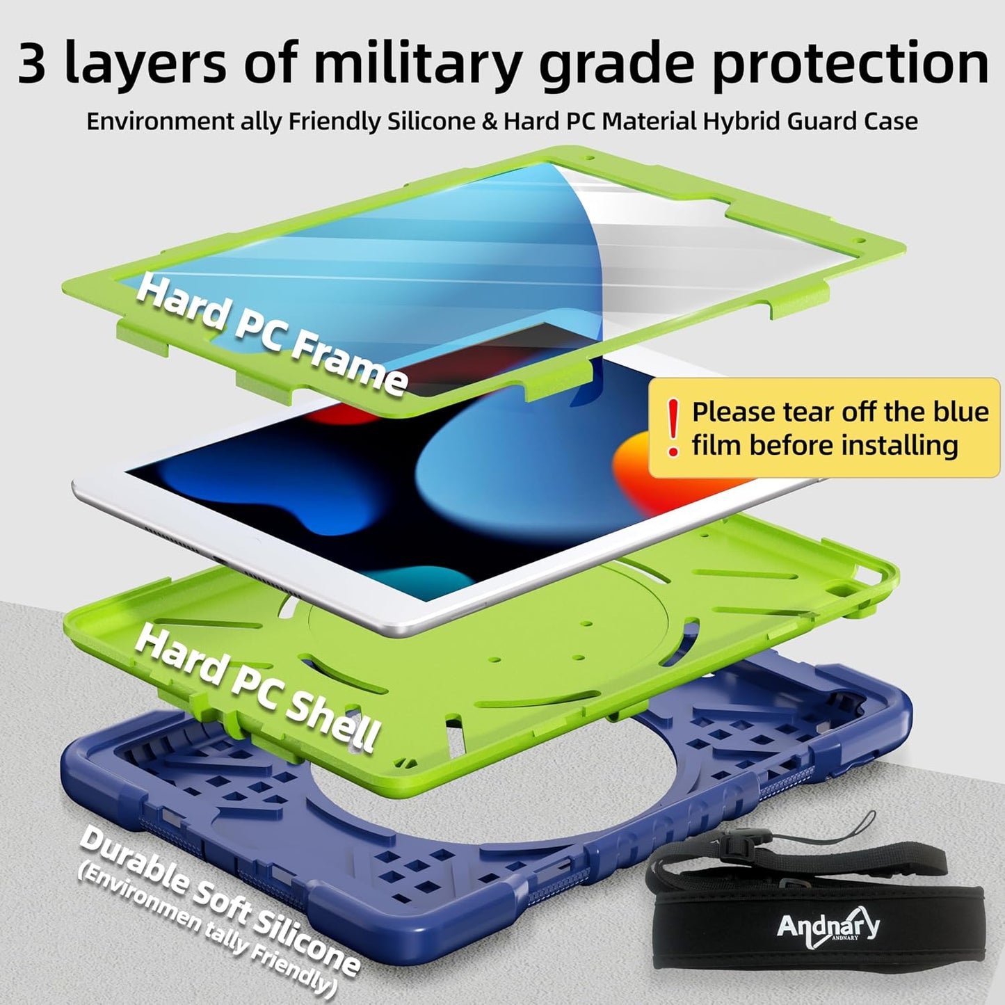 Andnary 9th/8th/7th 10.2 inch, Protector/360 2021/2020/2019 Case for iPad Generation Shockproof Cover with Screen