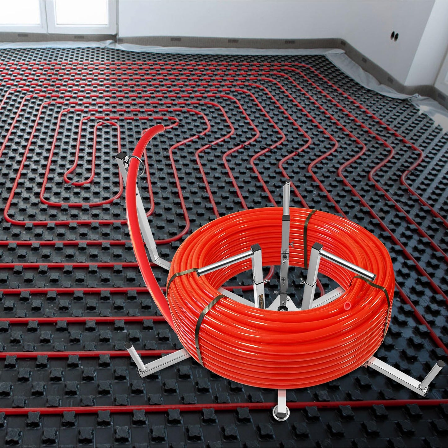 FEIMIRE Heavy-Duty PEX Tubing Decoiler, Versatile 304 Stainless Steel Stand for Uncoiling Radiant Heat Pipes, Water Lines, and Cables, Smooth Dispensing Action for Tangle-Free Work