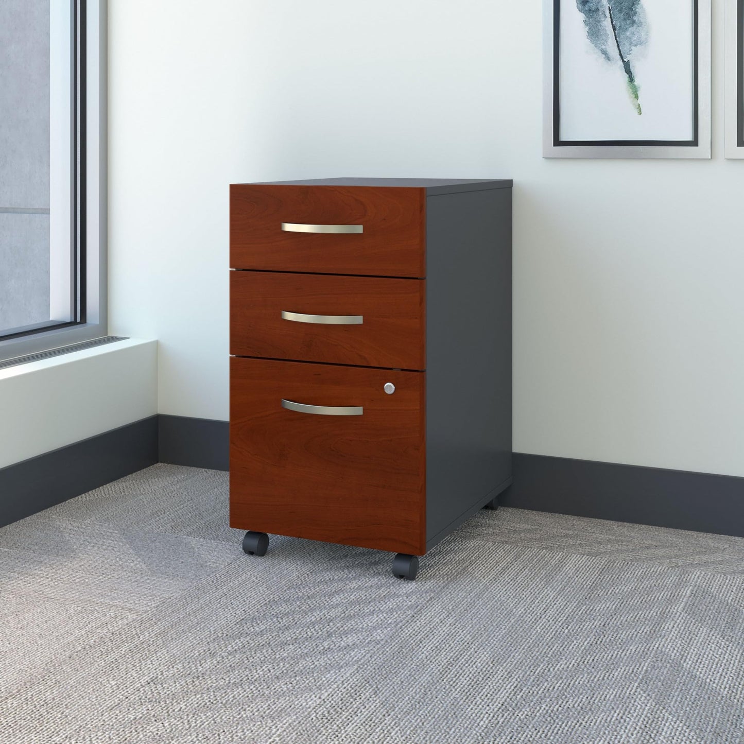 Bush Business Furniture Series C 3 Drawer Rolling File Cabinet in Hansen Cherry, Fully Assembled Under Desk Storage with Wheels for Home and Professional Office