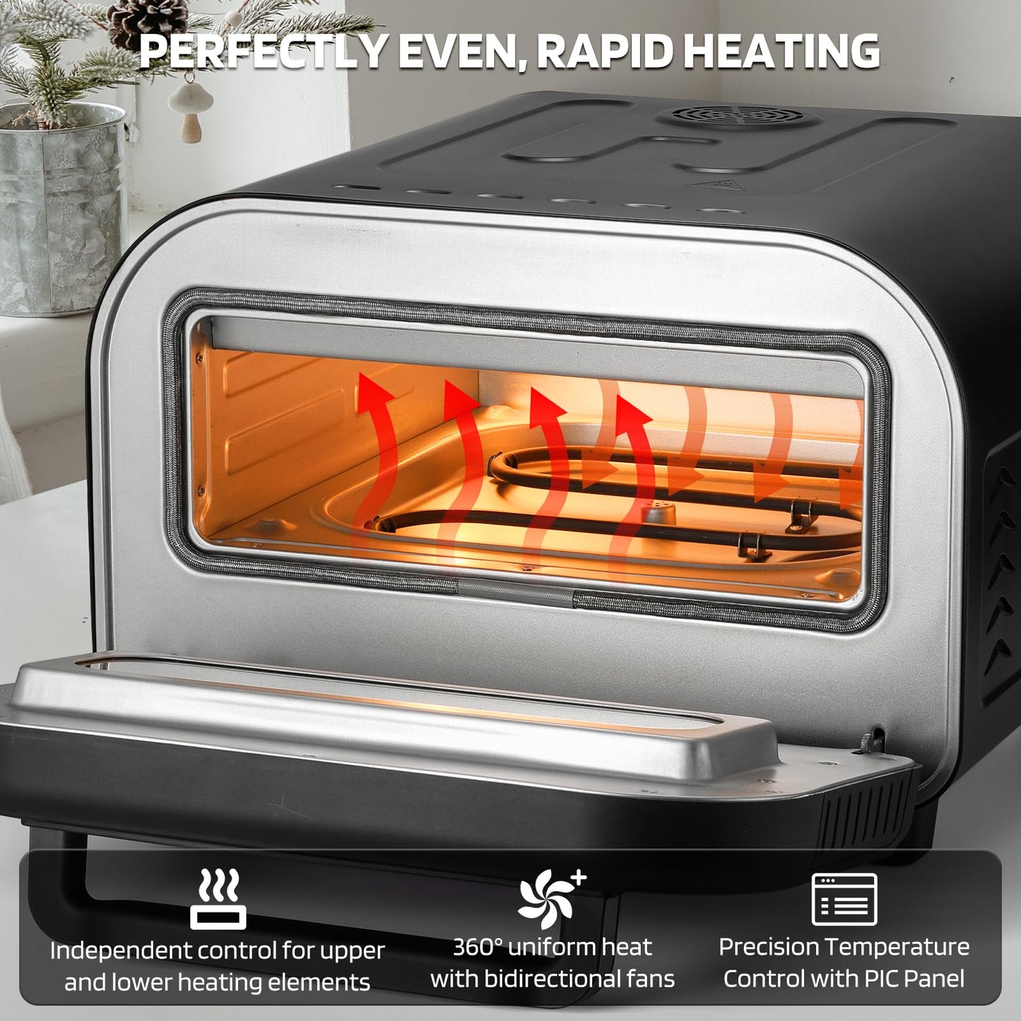 Lagute Electric Pizza Oven - 12-Inch Countertop Indoor Pizza Maker with 6 Presets, 850°F High Heat, Dual Heating Components, Pizza Stone & Peel Included