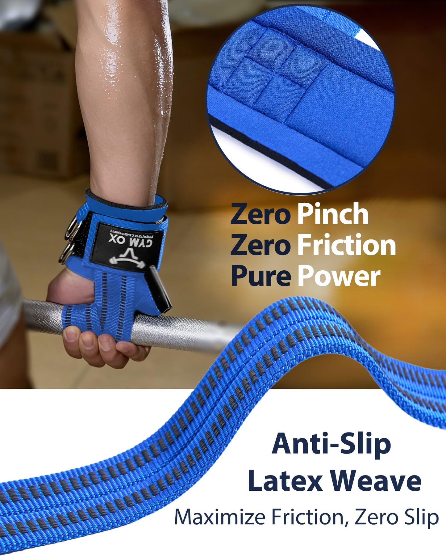 2-in-1 Weight Lifting Straps with D Ring, 7mm Neoprene Padded Wrist Support for Men & Women, Heavy Duty Gym Wrist Straps & Cable Machine Attachment for Gym, Powerlifting, Rows, Pull-ups (Blue)