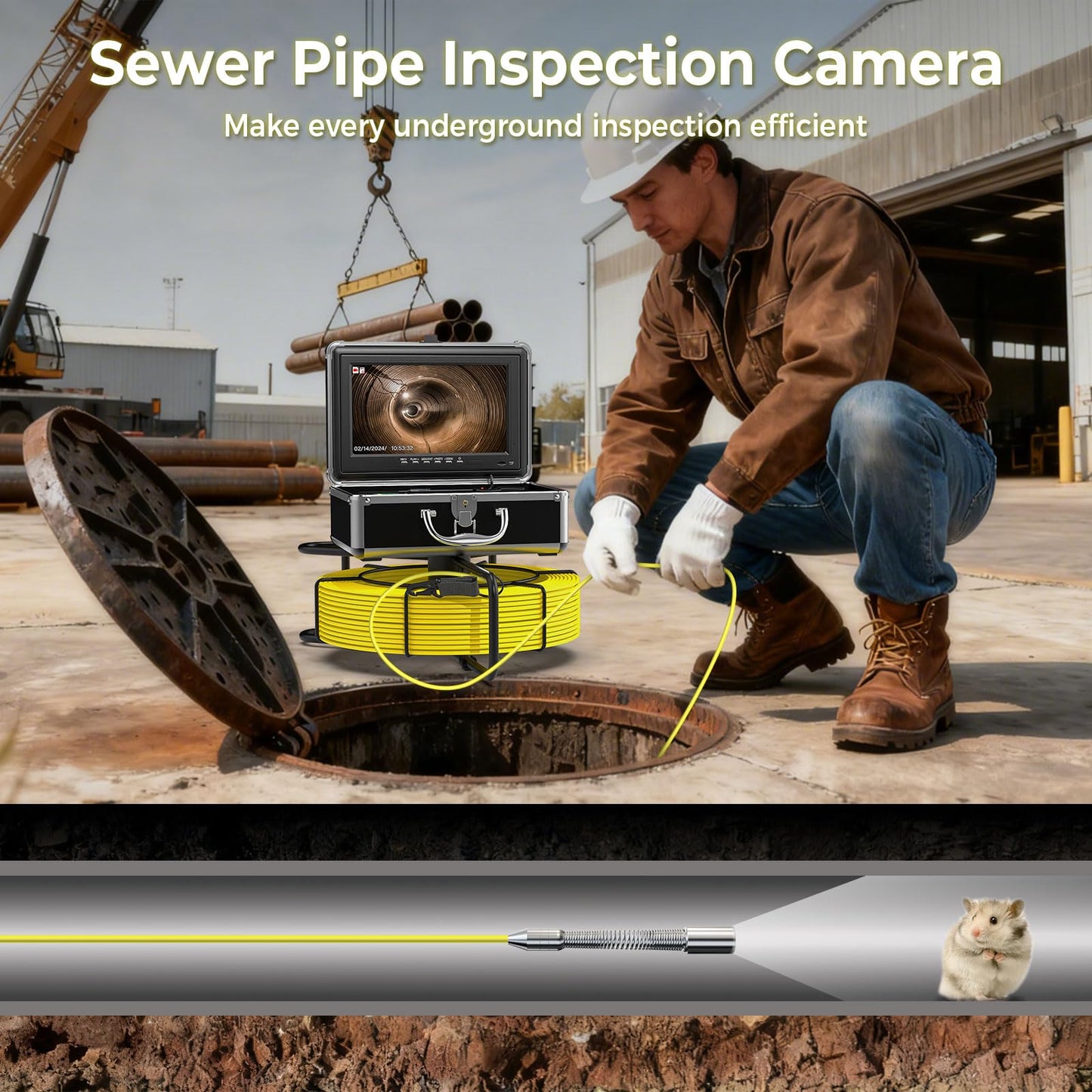 Sewer Camera 100ft, Drain Camera with 10'' IPS DVR, 1080P HD Pipeline Inspection Camera with 23mm Sapphire Lens, 5X Zoom, Meter Counter, Sewer Inspection Camera, Pipe Camera with 7mm Cable & 32G Card