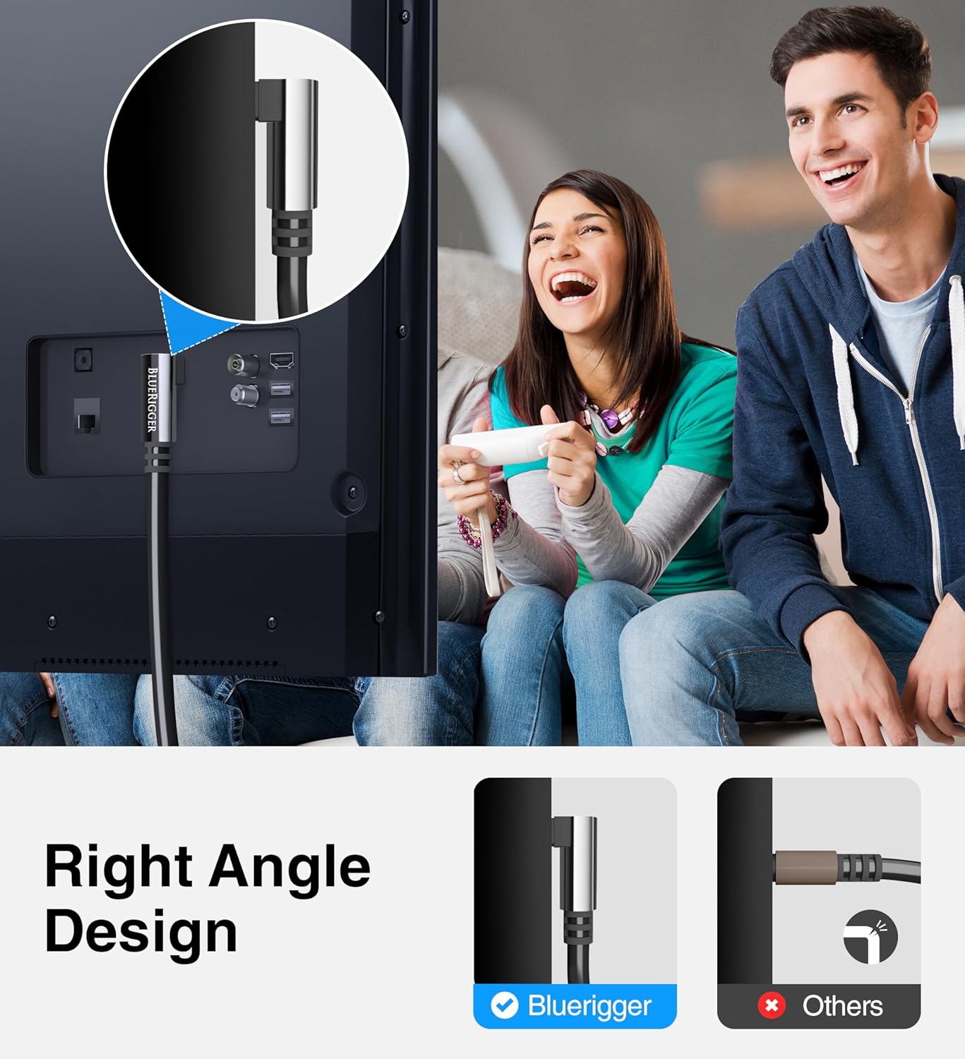 35FT (90 360 BlueRigger Optical Audio Toslink Cable - Degrees Optical Cable for Soundbar, Degree Rotatable Right Angle