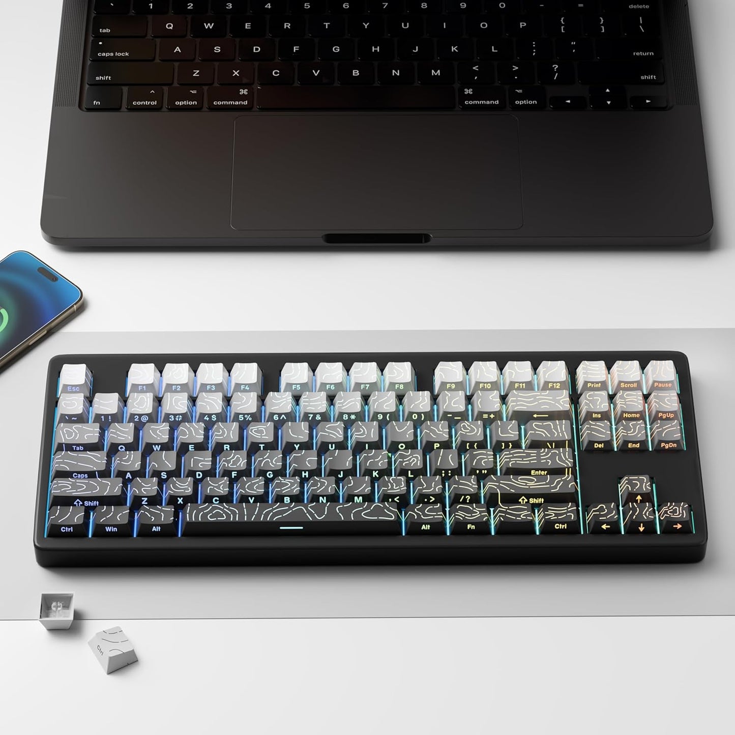 FunHub Set 133 60% 65% 75% 100% Shine Through PBT Keycaps - Black Double Shot Side Printed Backlit Keycaps Keys Cherry