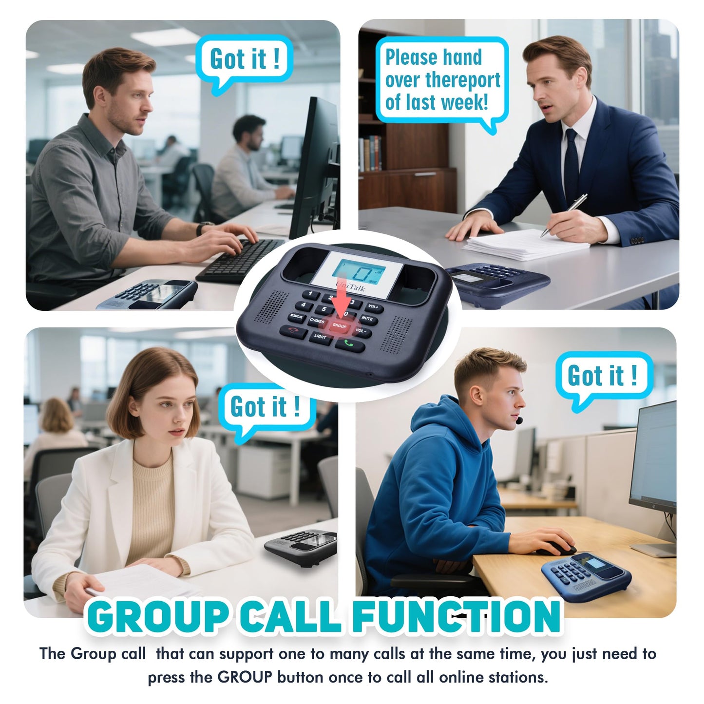 UniTalk Wireless Intercoms for Home & Office, Two-Way Real-time Full-Duplex Voice System with Offline Voice Control & Monitor Function, Clear Sound, Up to 800 Meters (1/2 Mile) Range (UT-001-1F2P)
