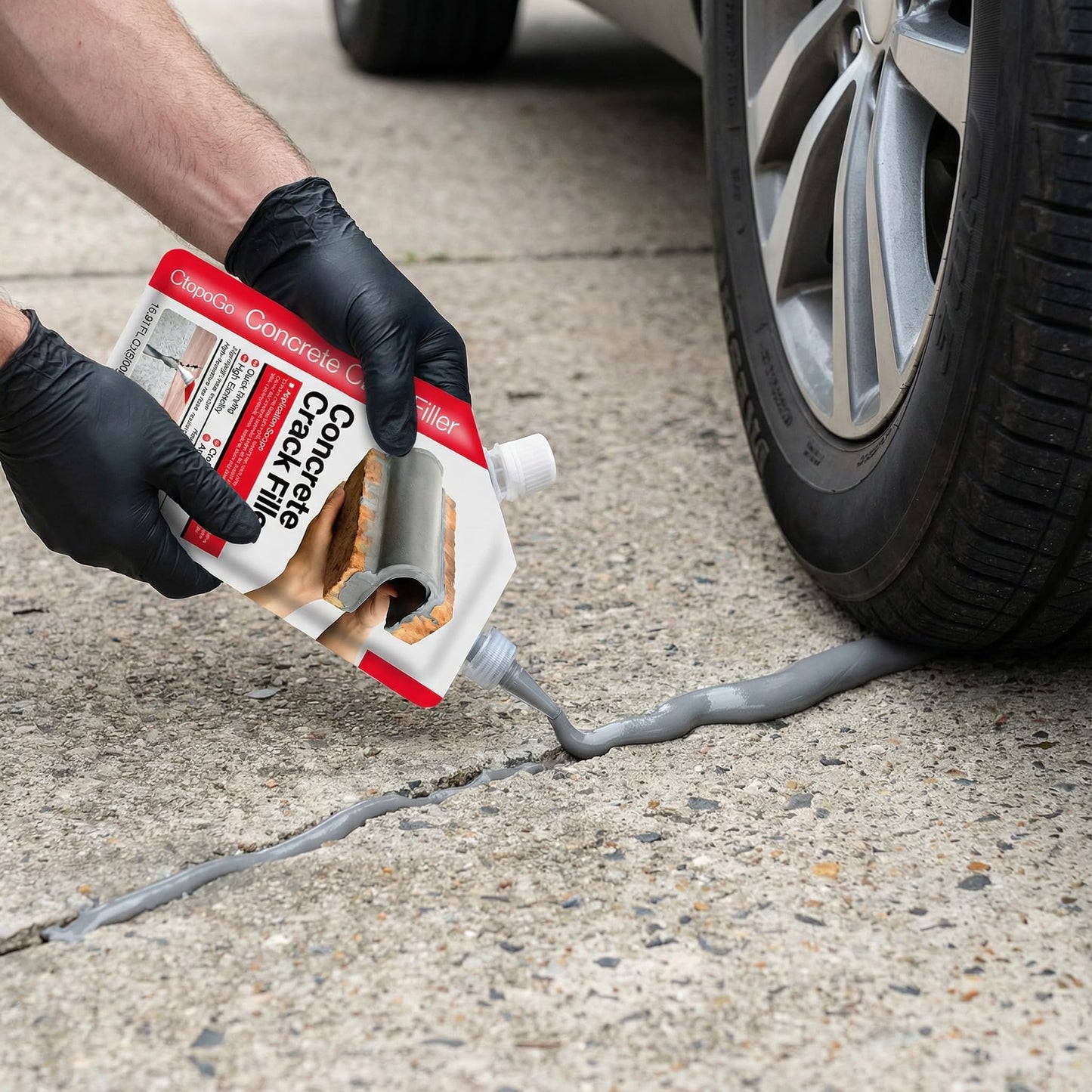 Concrete Crack Filler 2-Pack 2.2LB Grey, Self-Leveling High Elasticity Cement Sealant, Waterproof Repair Caulk for Driveway, Patio, Sidewalk, Garage, Basement– Professional-Grade Durability