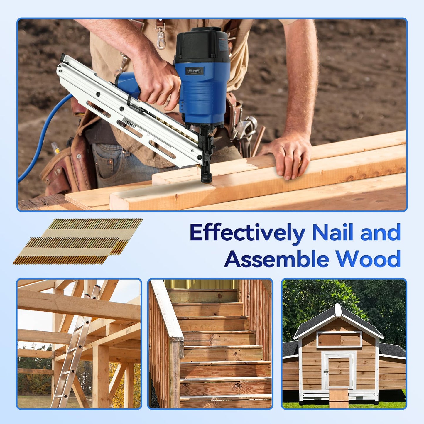 JOVANT Pneumatic Framing Nailer,Pro Preferred Brand of Pneumatic Nailers,Accepts 30-34 Degree 2-Inch to 3-3/8-Inch Offset Round Paper Collated Nails.Finishing Nails Ideal for Framing、Flooring