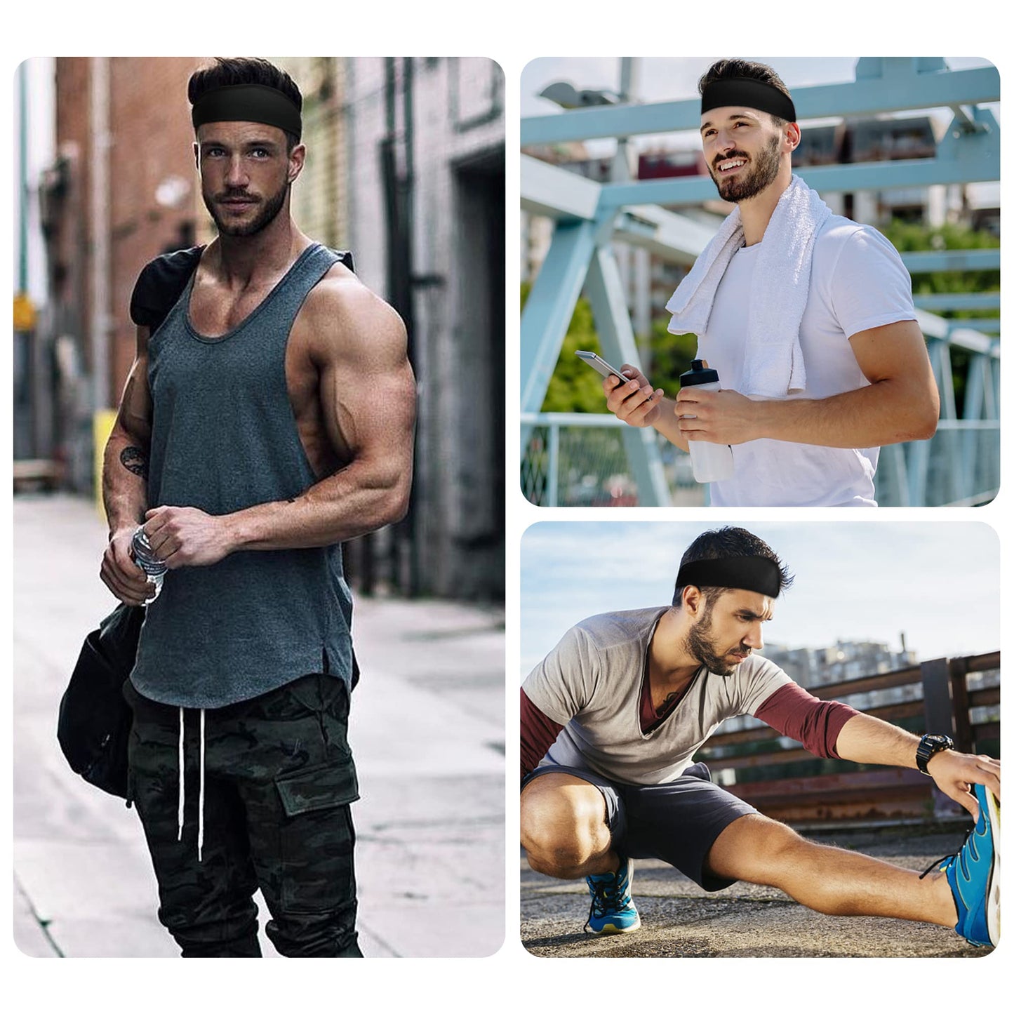 5 Pack Sports Headband for Men, Thin Breathable Design, Reused & Washed Mens Headband Sweat Bands for Running Yoga Football Fitness Workout