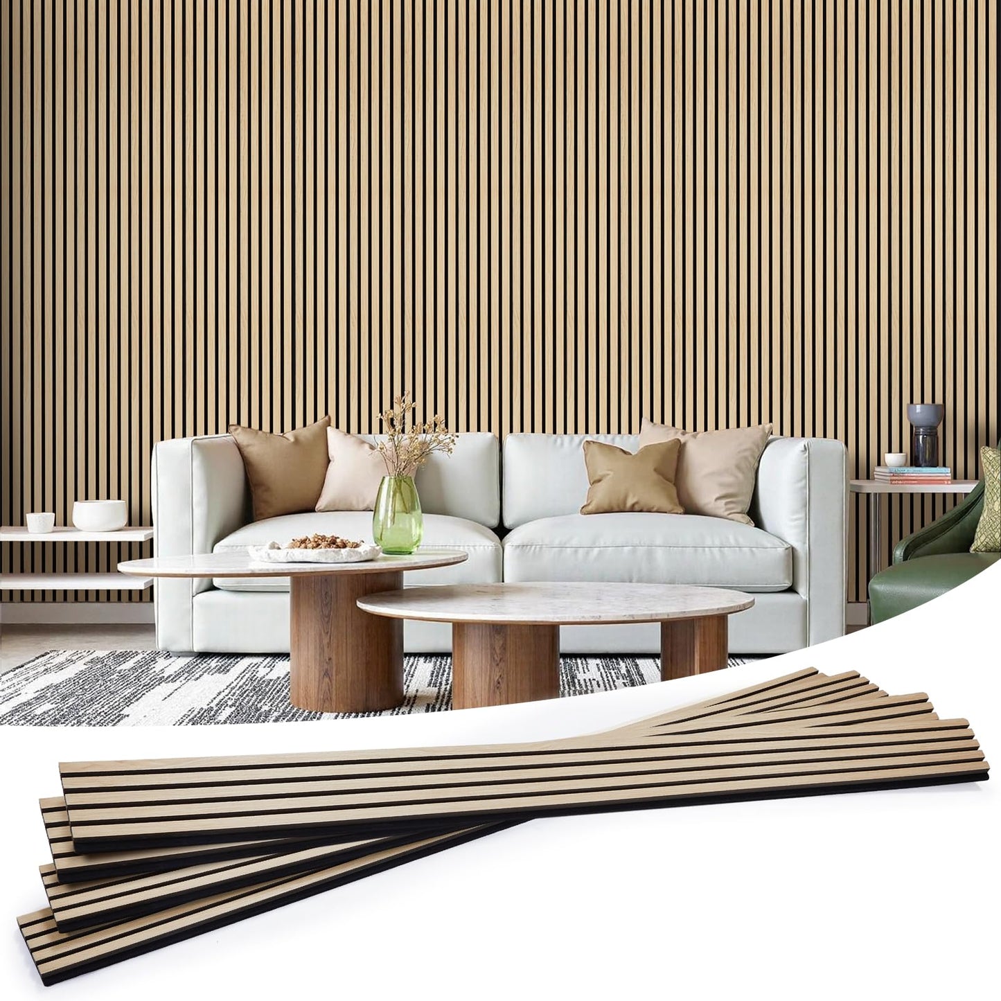 LARWORKS Wood Slat Wall Panels 4 Pack 94.5" x 7.9", Acoustic Wooden Panel for Wall, Soundproof 3D Fluted Panels for Interior Wall Decor, Living Room, Bedroom - Oak (Cover Approx.21 sq.ft)