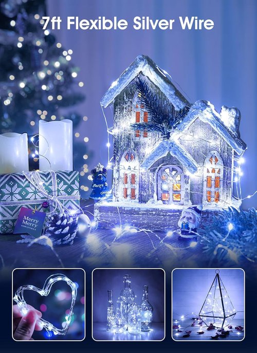 Brightown 24 Pack Fairy Lights - 7Ft Battery Operated Mini String Lights | Waterproof Silver Wire for Bedroom, Patio, Wedding & Christmas Decor (Pure White)
