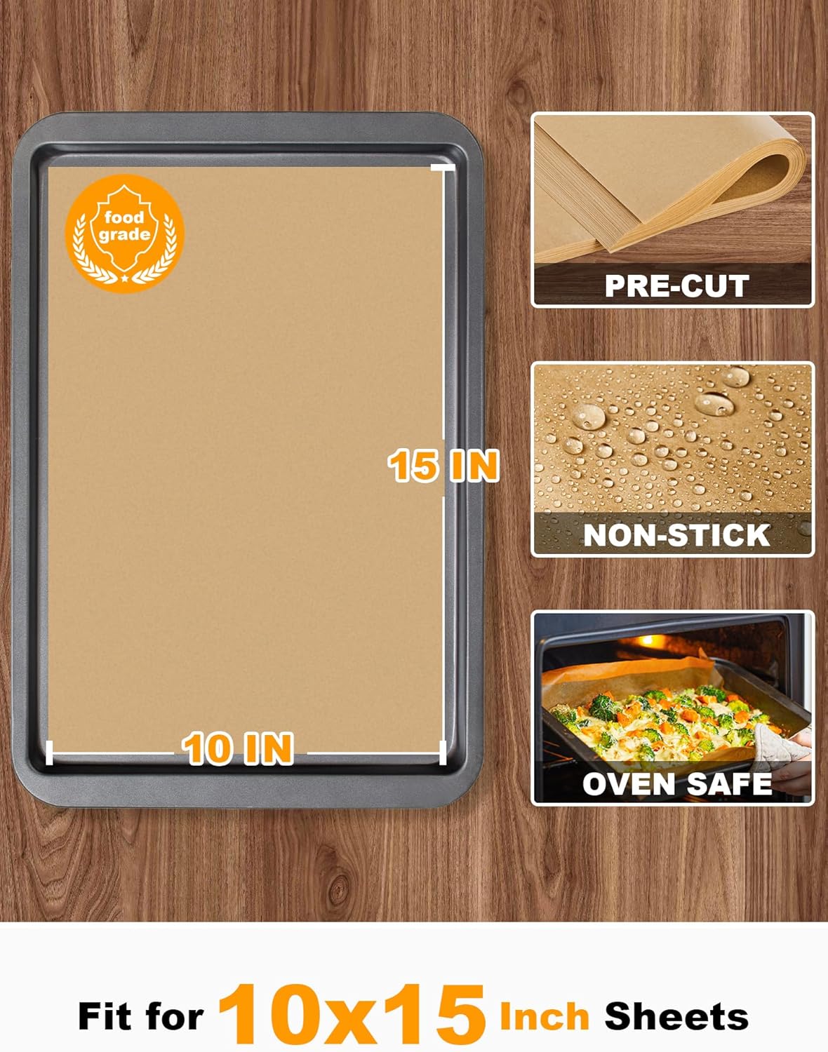 SMARTAKE Parchment Paper Baking Sheets - 200 Pcs Non-Stick Precut, 10x15 Inches for Baking & Grilling