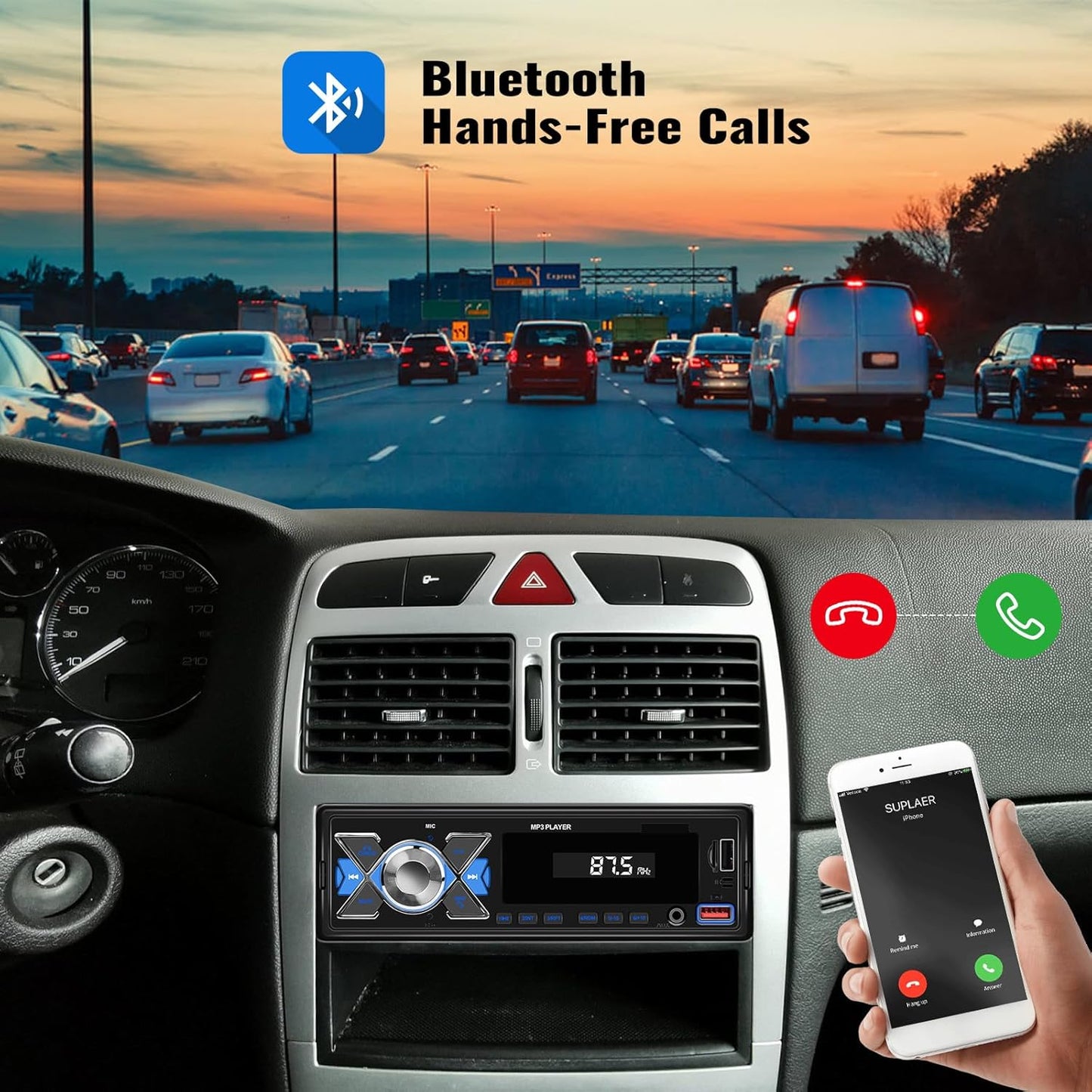 CAMECHO MP3 Single Din Car Stereo Bluetooth Audio Digital Media Receiver with USB Port FM Radio, Player, EQ, APP