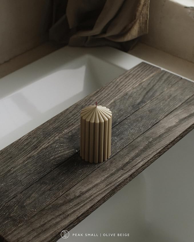 LAWA Ribbed Peak Pillar Candle - Large Beautiful Handmade Pillar Scented Soy Wax Candle Elegant Bubble Aesthetic Candle Housewarming Gift Home Room Shelf Decor Idea Olive Beige (Small)