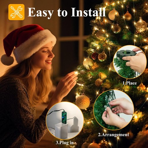 Btfarm Christmas Tree Lights - 400 LED Remote Control Fairy Lights | 6.6FT Waterproof & Dimmable for 5-7FT Trees