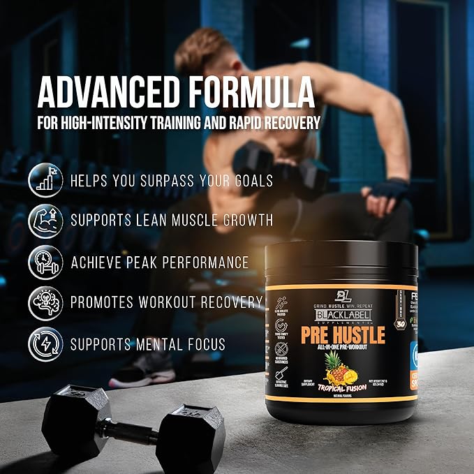 BLACKLABEL Supplements PRE Hustle V3 Pre-Workout Powder ??NSF Certified for Sport ??Energy, Strength & Endurance Support ??Tropical Fusion Flavor ??with Creatine & Caffeine ??30 Servings