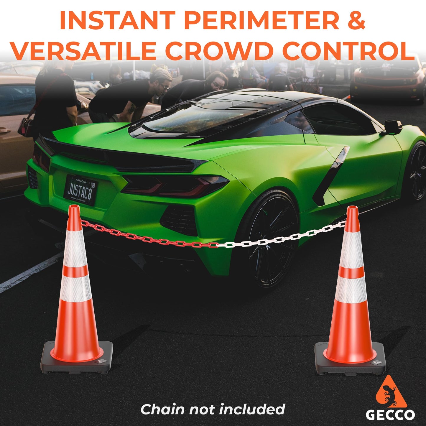 GECCO ™ (8 Pack) 28 Inch 5.3 Lb New Orange Traffic Cones with Chain Hole | Safety Cones, Orange Cones, Parking Cones, Construction Cones, Road Cones | PVC Plastic & Black Base - [INNOVA Series]