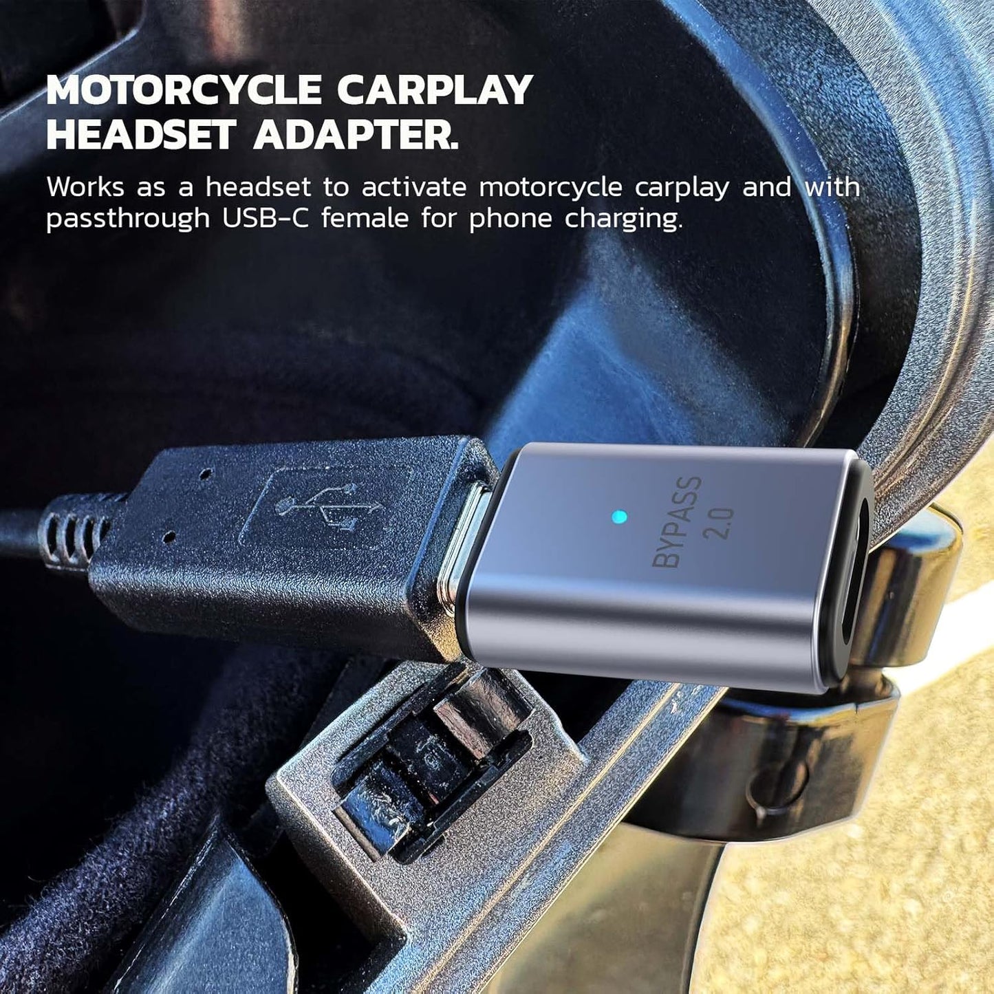MaedHawk 2.0 Headset Bypass Motorcycle CarPlay Bluetooth Adapter with Passthrough USB-C Charging Port (Grey)