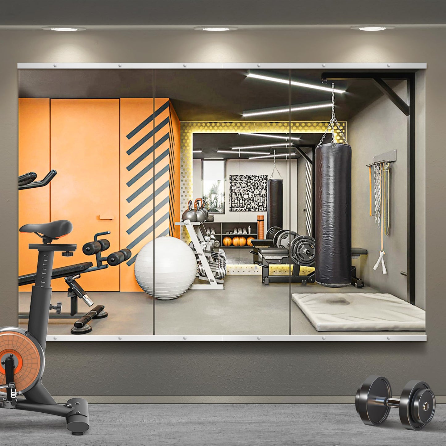 TRAHOME Home Gym Mirror for Wall,48x24x3PCS Full Length,Glass Frameless Body Large Mirror for Home Gym,Workout,Bedroom,Garage(Silver)